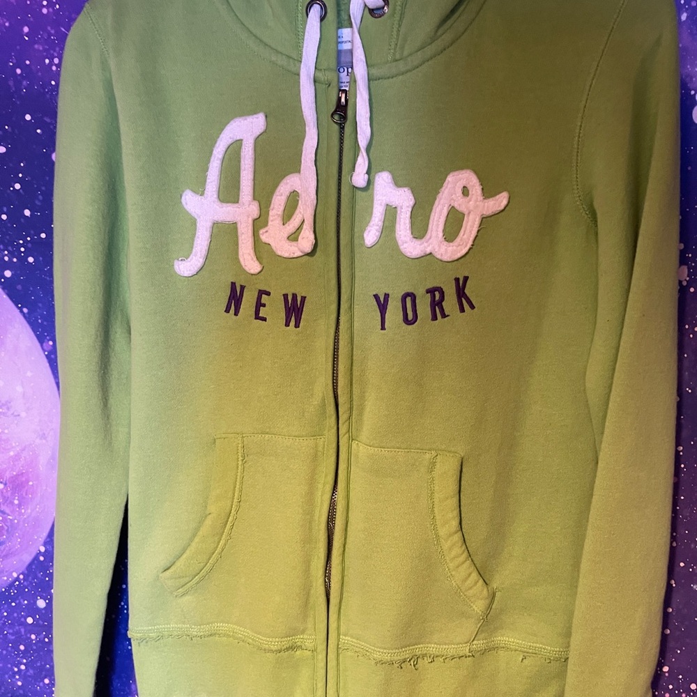 Aeropostale Lime Green Hoodie Y2K Hooded Zip Sweatshirt Large